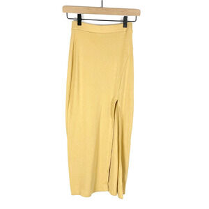 Lovers & Friends Sofia Midi Skirt‎ Tan Ribbed Knit Side Slit Sz XS